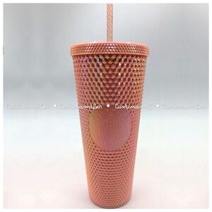 Starbucks Coral Pink Studded Iridescent Holiday Cold Cup with Straw Venti 24 oz